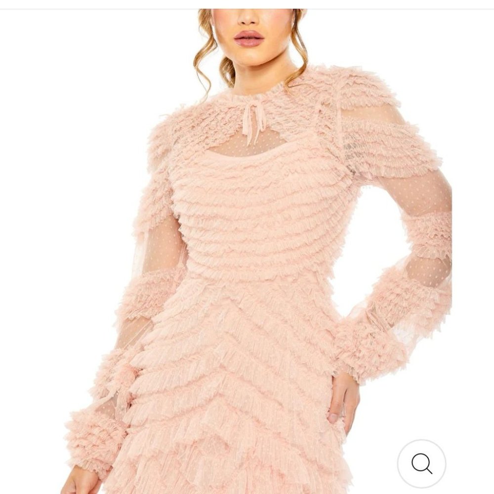 Mac Duggal High Neck Puff Long Sleeve Ruffle Tiered Gown - Picture 3 of 5